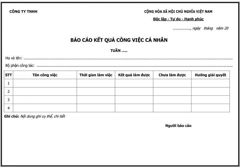 bảng kế hoạch làm việc trong tuần