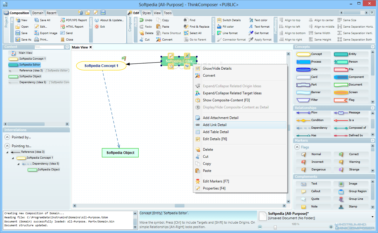 Giao diện phần mềm vẽ quy trình làm việc ThinkComposer với các tính năng chính