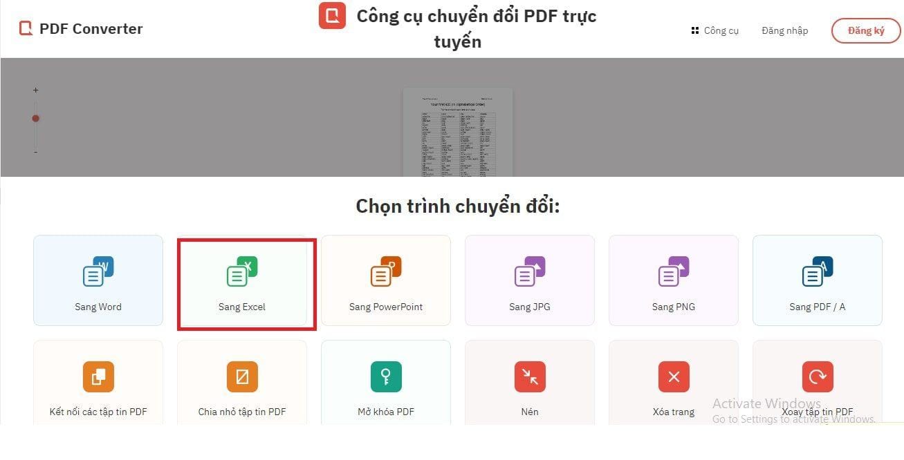 chuyển pdf sang excel