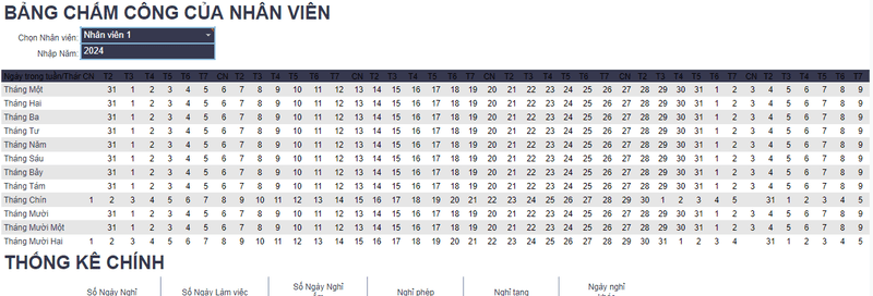 Bảng theo dõi ngày nghỉ phép của nhân viên số 1