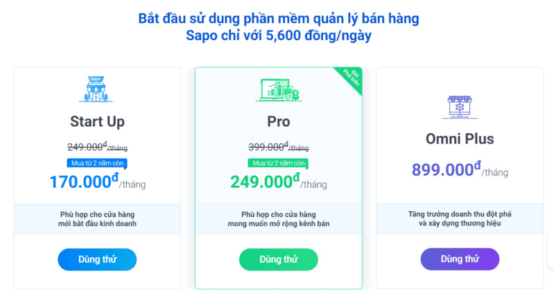Giá phần mềm quản lý bán hàng Sapo