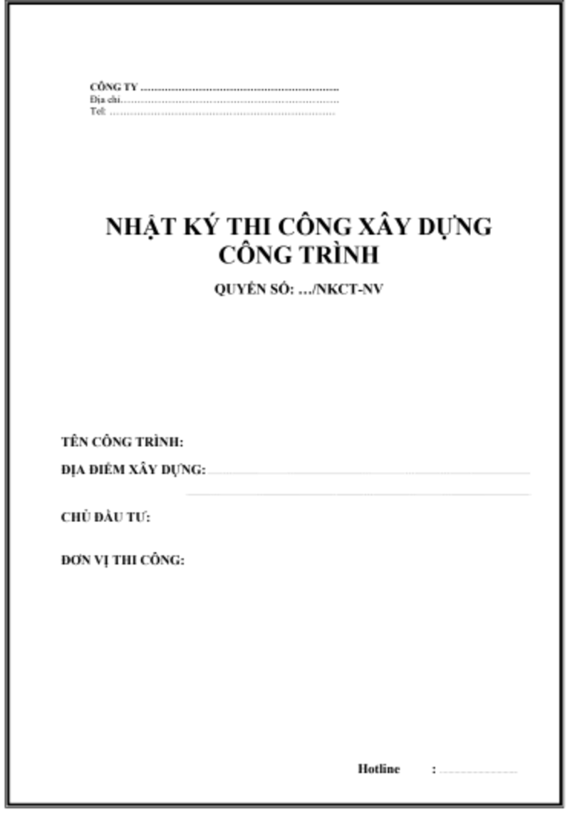 Mẫu nhật ký thi công xây dựng công trình số 2