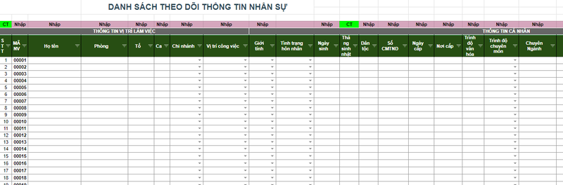 Mẫu quản lý hồ sơ nhân sự hiện tại của doanh nghiệp