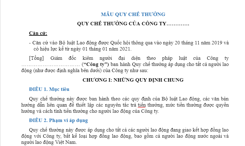 Mẫu quy chế lương thưởng số 3