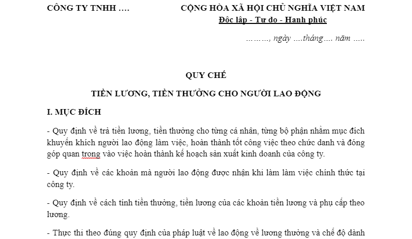 Mẫu quy chế lương thưởng số 6