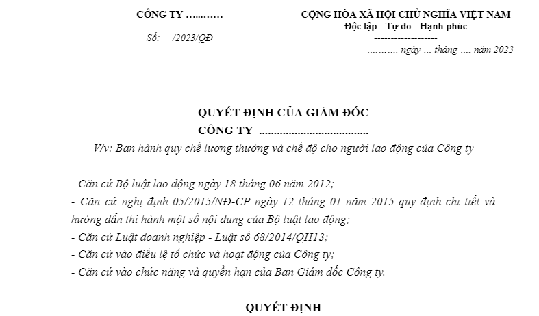 Mẫu quy chế lương thưởng số 7