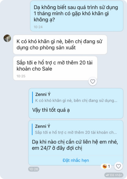 Tin nhắn khách hàng review phần mềm Fastdo.vn