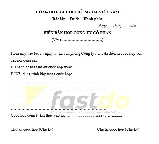 Mẫu biên bản cuộc họp số 2