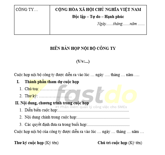 Mẫu biên bản cuộc họp công ty số 4