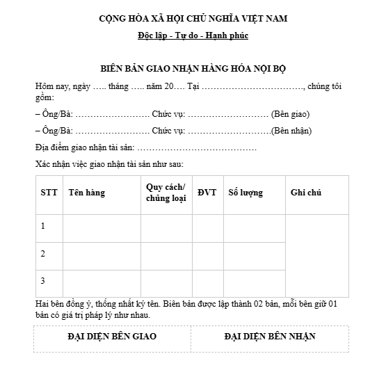 Mẫu biên bản giao nhận hàng hóa số 4