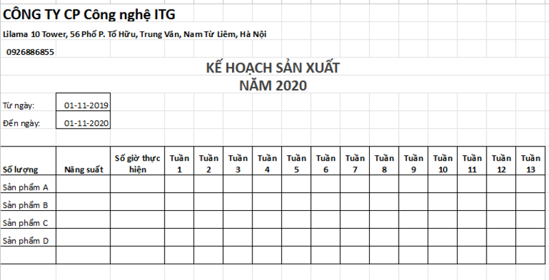 Biểu mẫu kế hoạch sản xuất