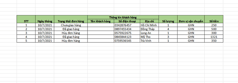 File excel quản lý đơn đặt hàng số 3