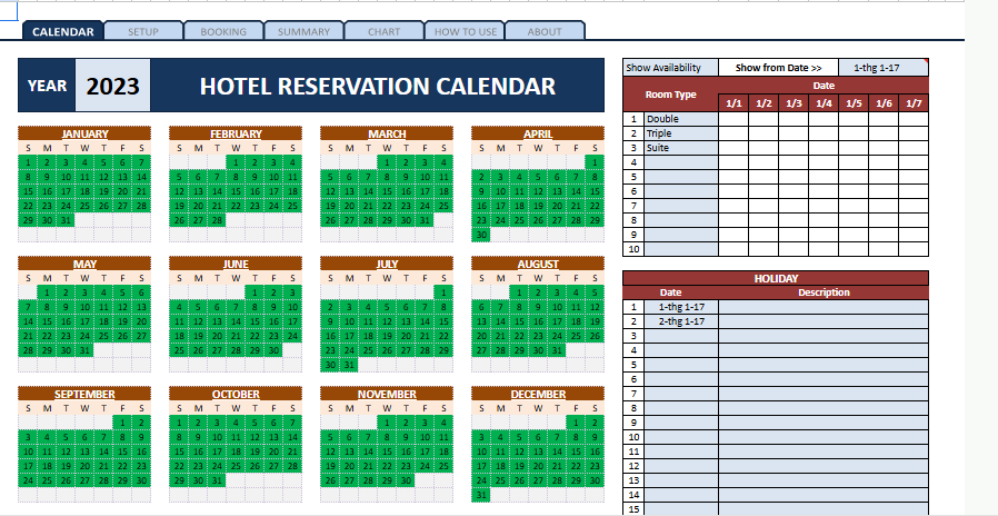 Mẫu Excel quản lý booking theo năm