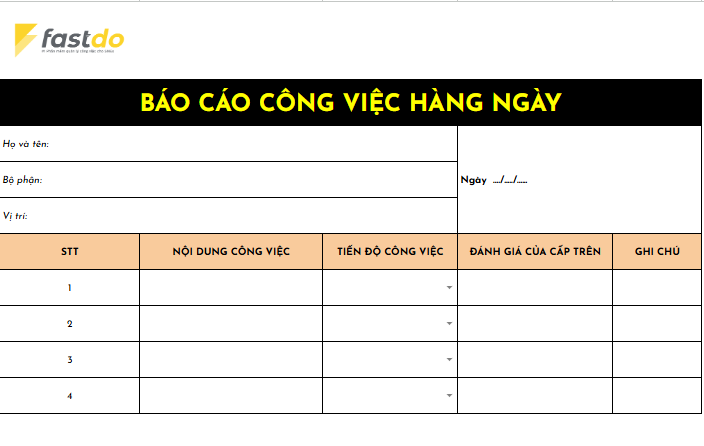 Mẫu báo cáo công việc hàng ngày