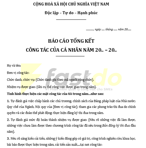 Mẫu báo cáo công việc cuối năm