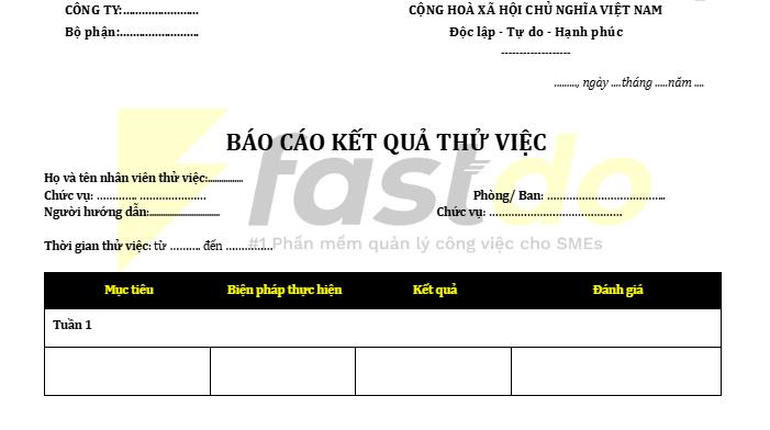 Mẫu báo cáo kết quả công việc cho nhân viên thử việc