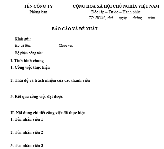 Mẫu báo cáo công việc hằng tuần số 1