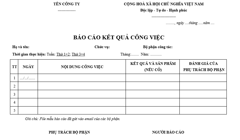 Mẫu báo cáo công việc bằng Word