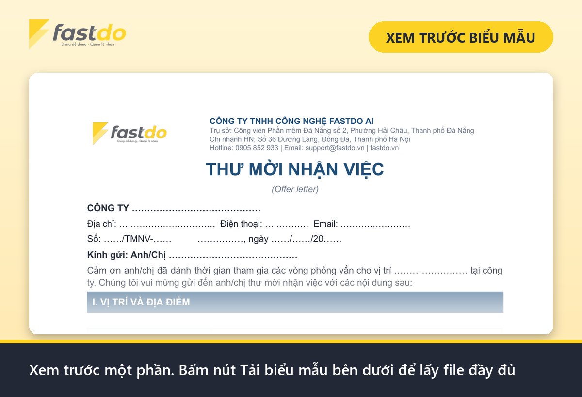 thư mời nhận việc: xem trước mẫu thư mời nhận việc Fastdo (tải file đầy đủ ở nút bên dưới)