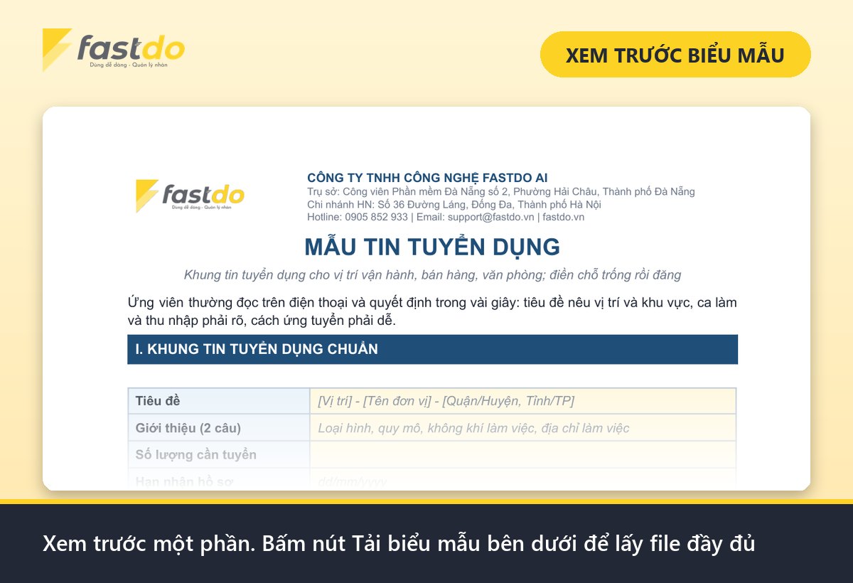 mẫu tin tuyển dụng: xem trước mẫu tin tuyển dụng Fastdo (tải file đầy đủ ở nút bên dưới)