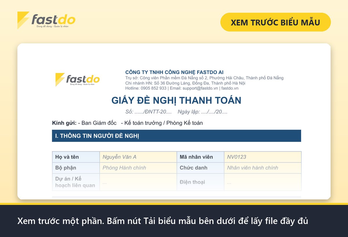 giấy đề nghị thanh toán: xem trước mẫu giấy đề nghị thanh toán Fastdo (tải file đầy đủ ở nút bên dưới)