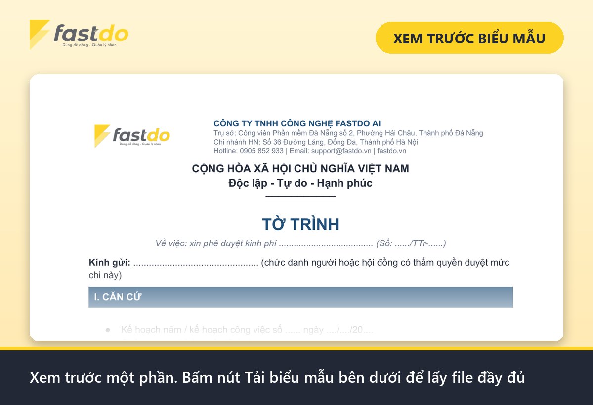 mẫu tờ trình: xem trước mẫu tờ trình xin kinh phí Fastdo (tải file đầy đủ ở nút bên dưới)