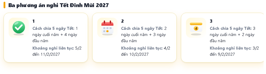 lịch nghỉ Tết 2027 ba phương án cho doanh nghiệp