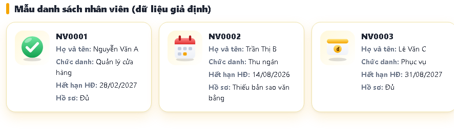mẫu danh sách nhân viên excel